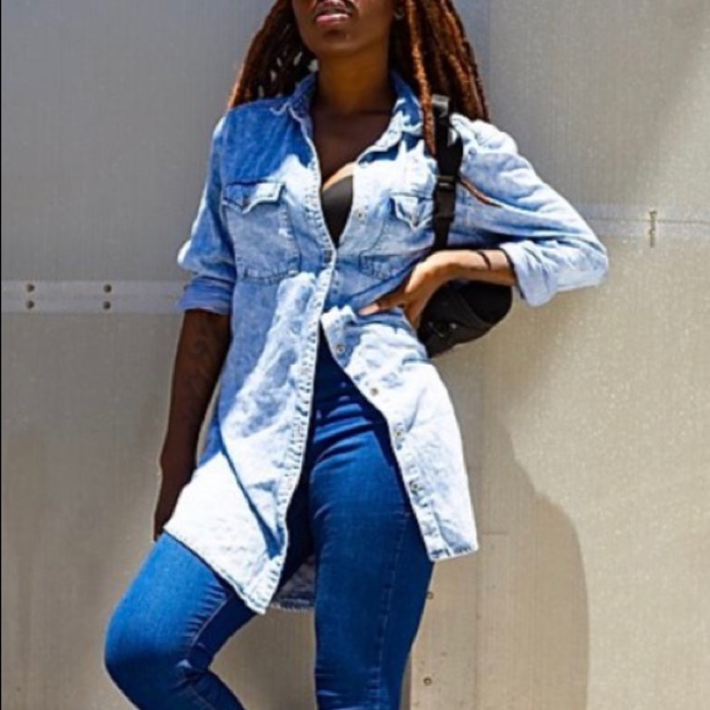 Oversized light denim button down shirt